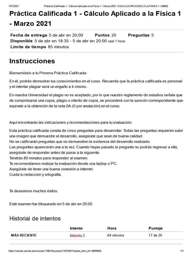 Práctica Calificada Cálculo Física 1 | PDF | Velocidad | Física