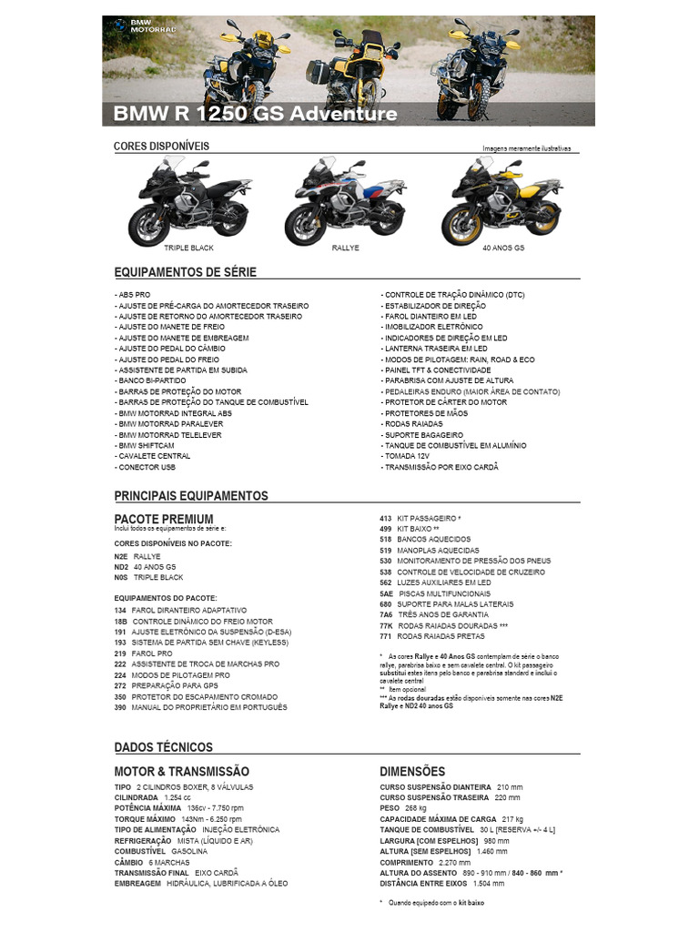 Ficha Tecnica R 1250 GS Adventure | PDF | Carro | Veículo motorizado