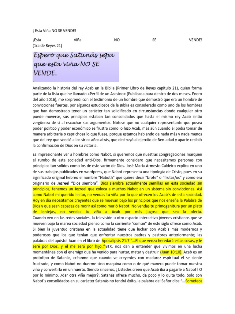 La Viña de Nabot: Principios Inquebrantables | PDF | Satán | Teología