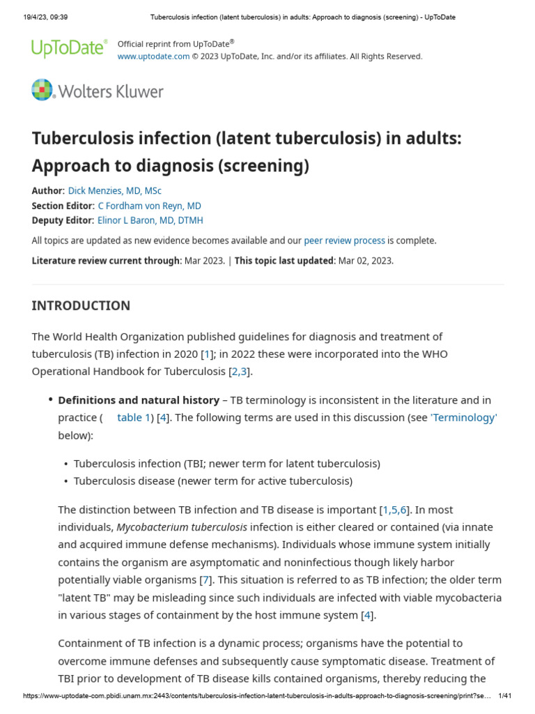 Tuberculosis Infection (Latent Tuberculosis) in Adults - Approach To ...