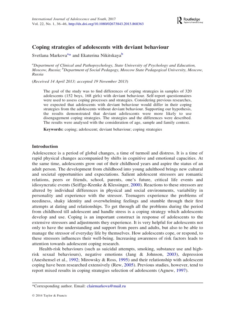Coping Strategies of Adolescents With Deviant Beha | PDF | Adolescence ...