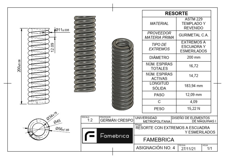 Plano de Taller - Resorte con extremos a escuadra y esmerilados | PDF