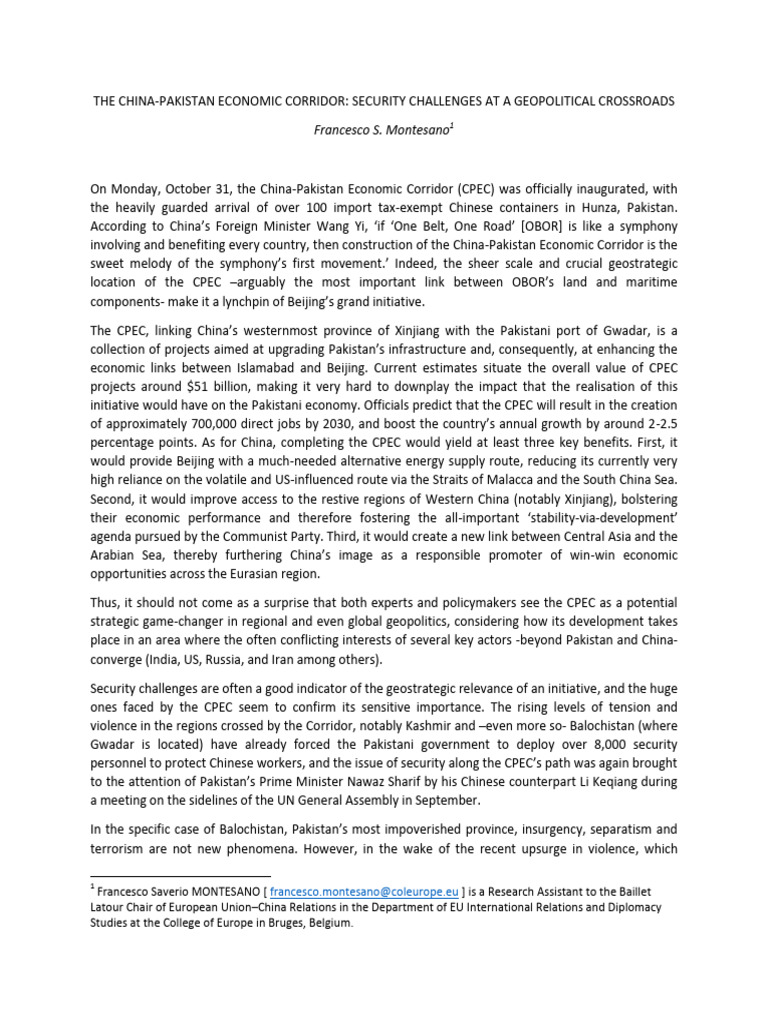CPEC: Geopolitical Security Challenges | PDF | Pakistan | International ...