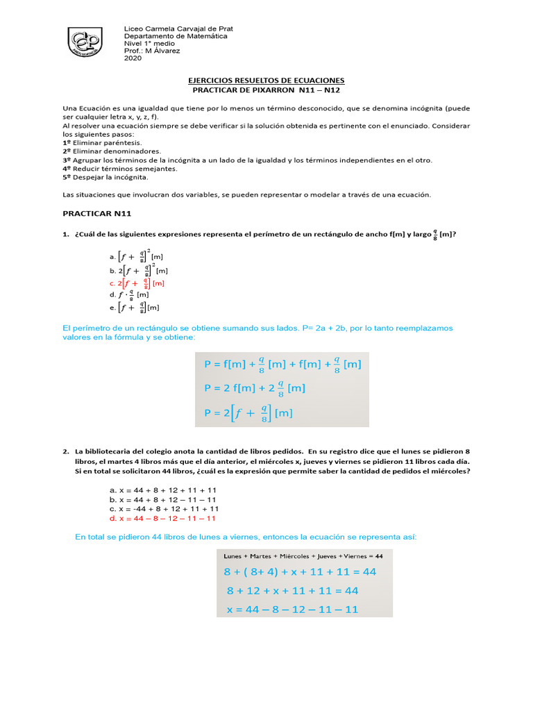 Ejercicios Resueltos de Ecuaciones | PDF | Ecuaciones | Triángulo