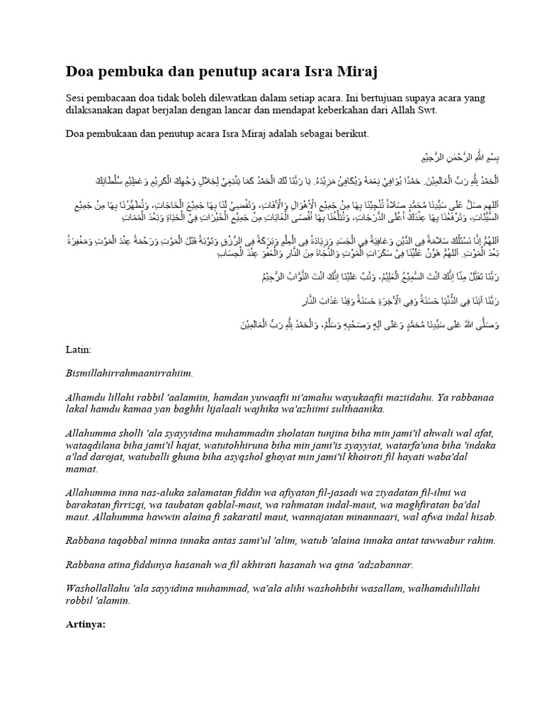 Doa Pembuka Dan Penutup Acara Isra Miraj | PDF