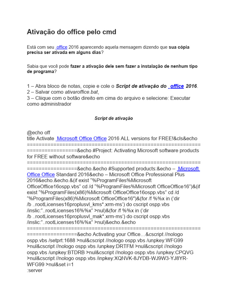 Ativação Do Office Pelo CMD | PDF | Equipamento de escritório ...