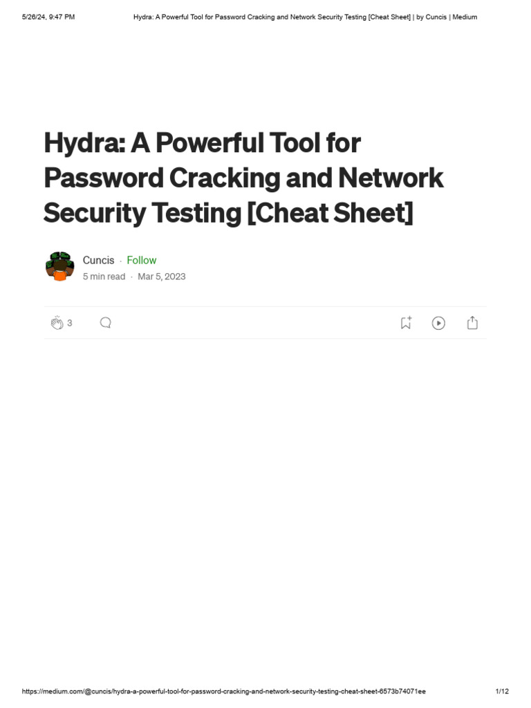 Hydra Password Cracking Cheat Sheet | PDF | File Transfer Protocol ...