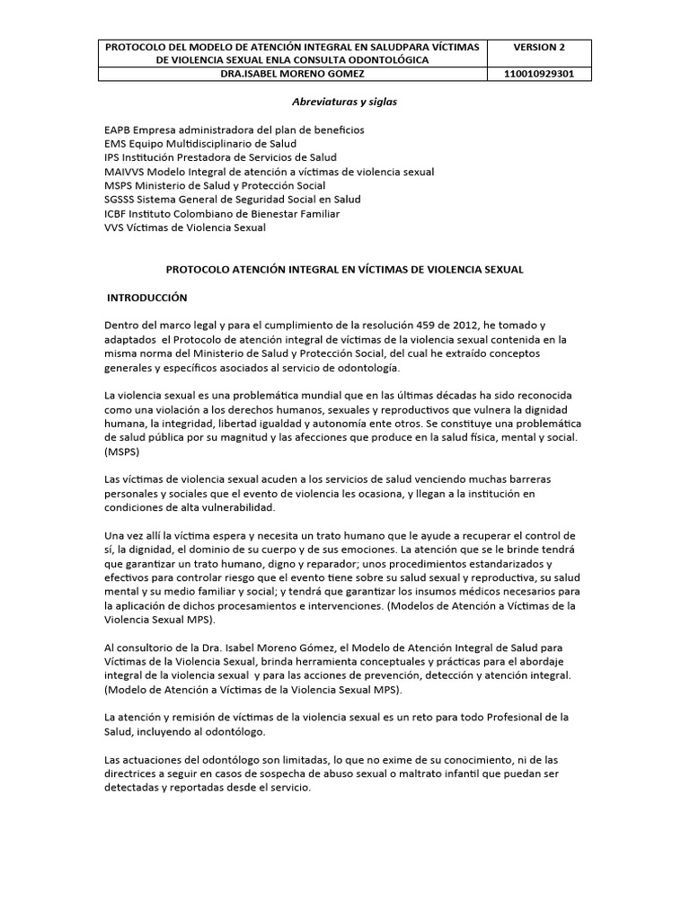 Protocolo de Atención a Víctimas de Violencia Sexual | PDF | Violación ...