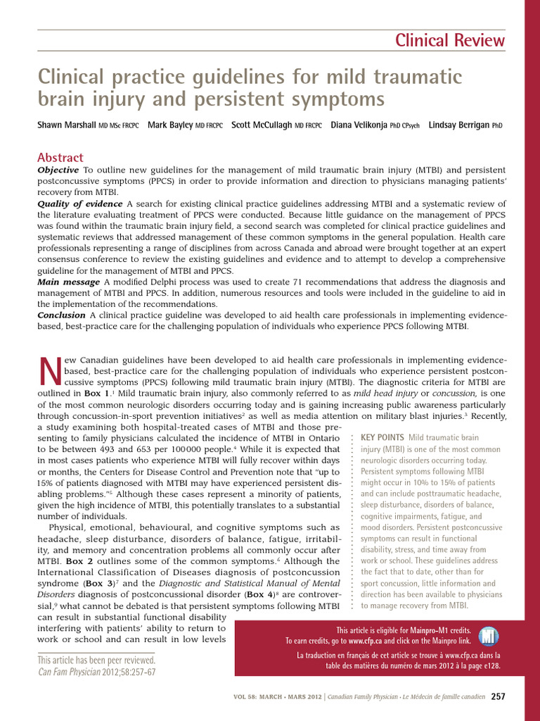 Guidelines for Mild TBI Management | PDF | Concussion | Traumatic Brain ...