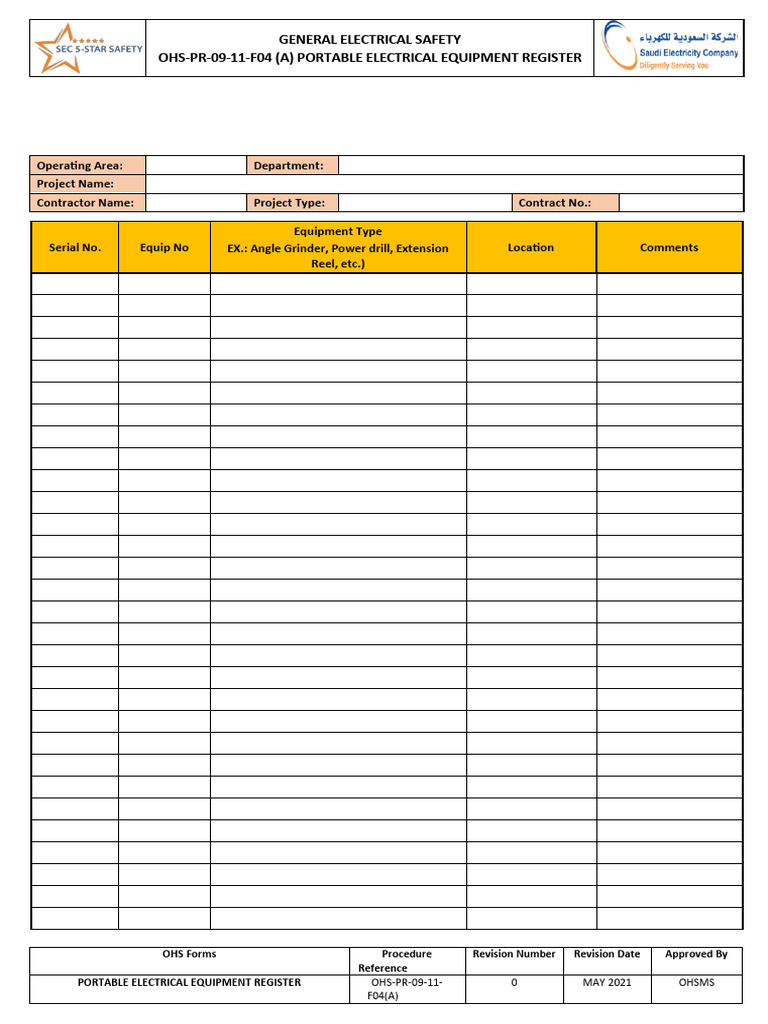Portable Electrical Equipment Safety Register | PDF