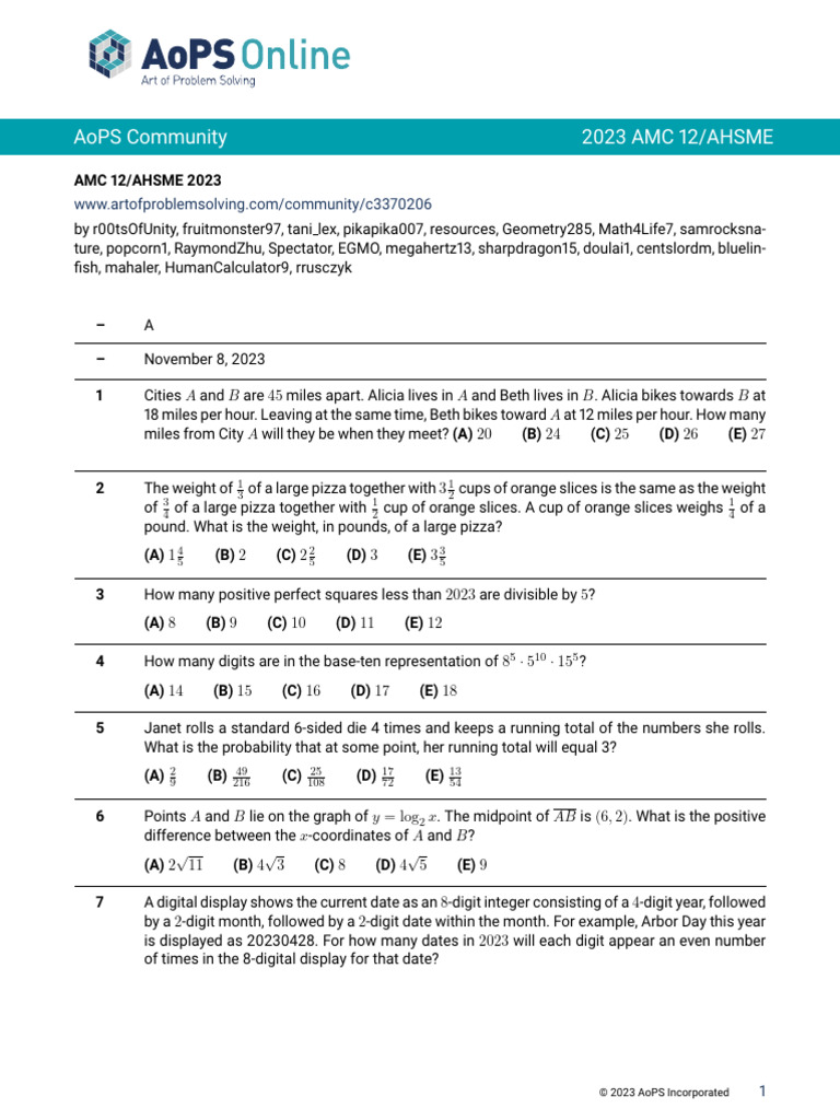 2023 Amc 12a PDF Circle Triangle