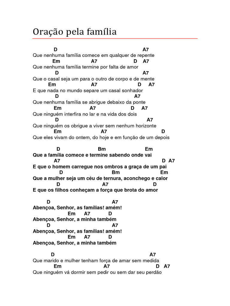 Oração pela Família: Letra e Cifras | PDF | Amor
