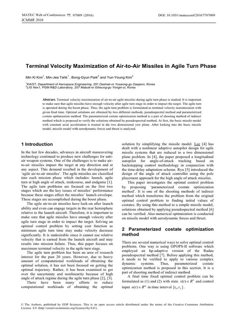 Maximize Terminal Velocity in Agile Missiles | PDF | Mathematical ...