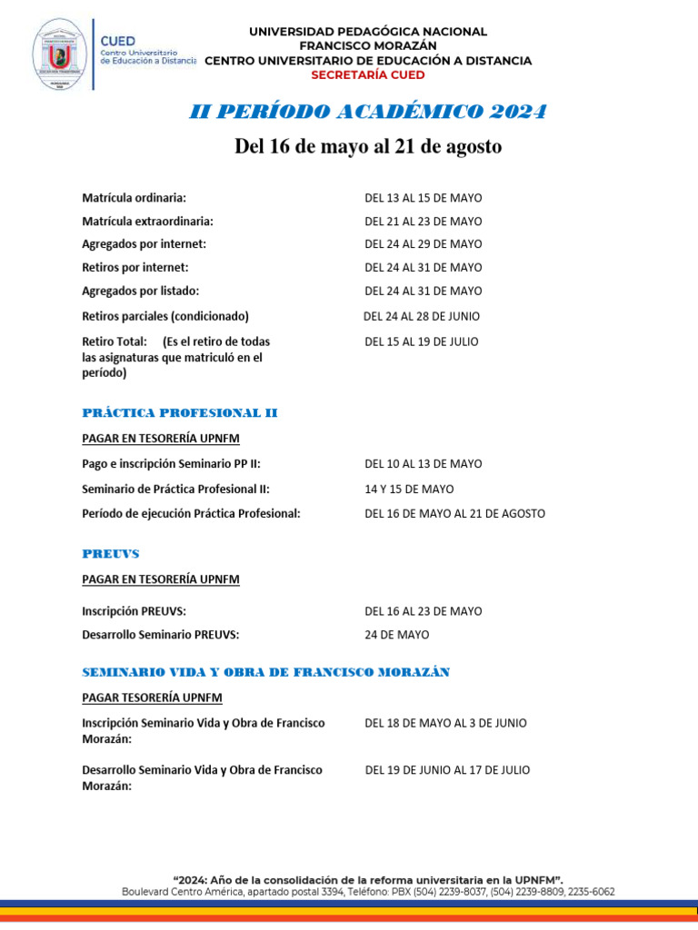 Calendario Academico II Periodo 2024 PDF | PDF