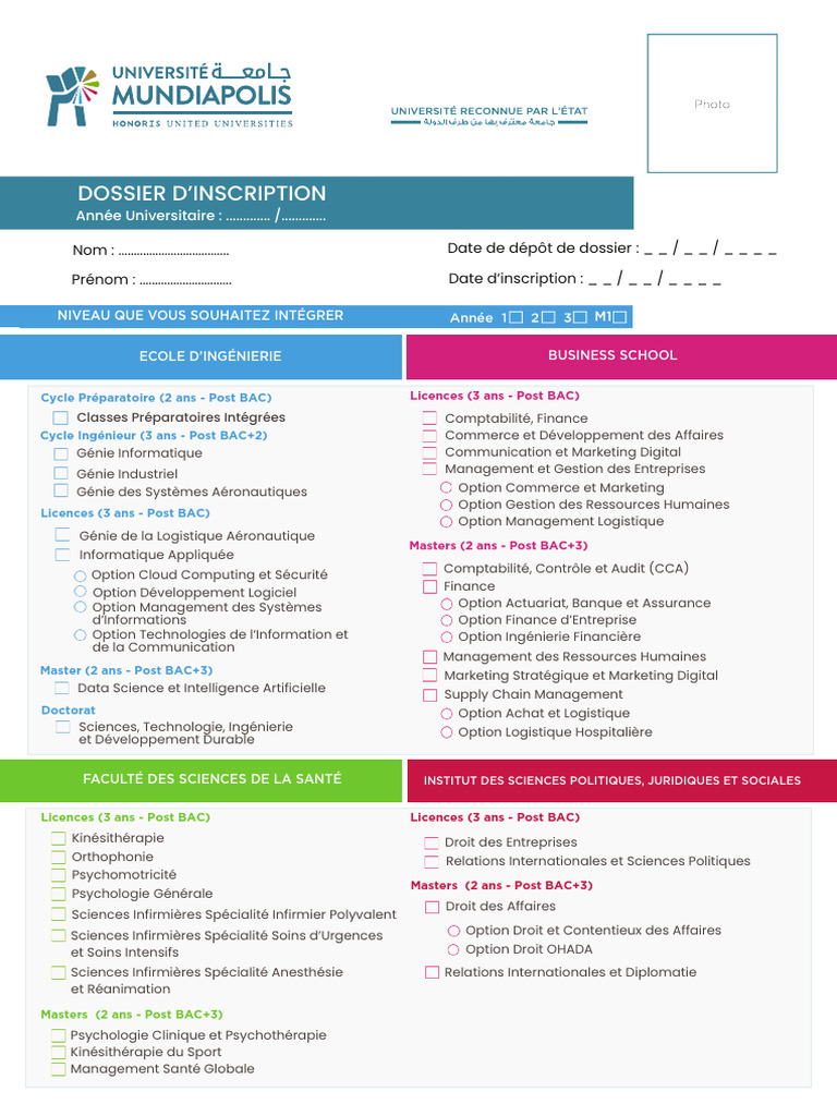 Dossier d'Inscription Université Mundiapolis | PDF | Allaitement ...
