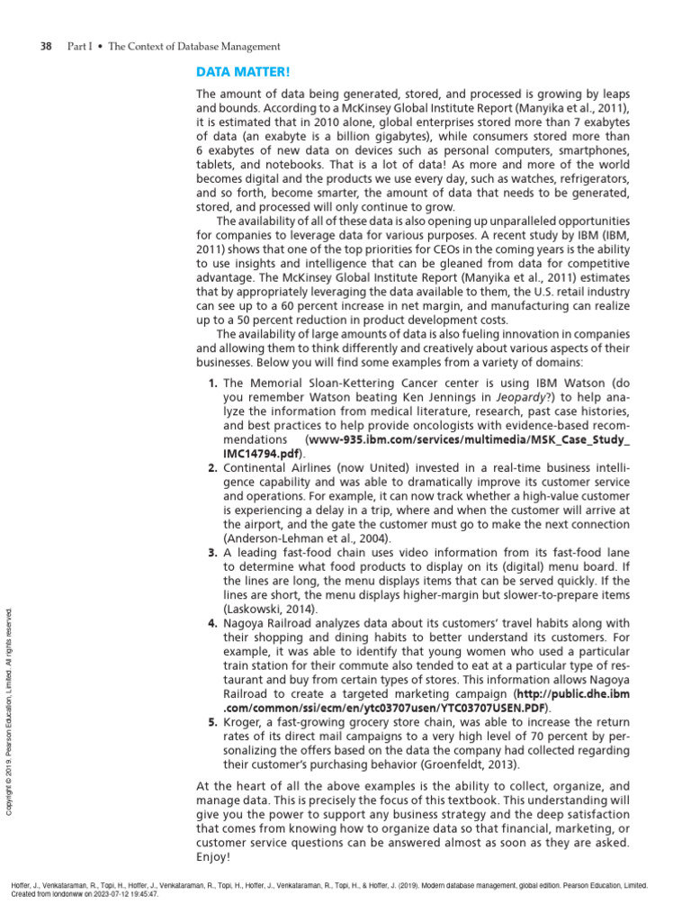 Modern database management global edition part i the context of