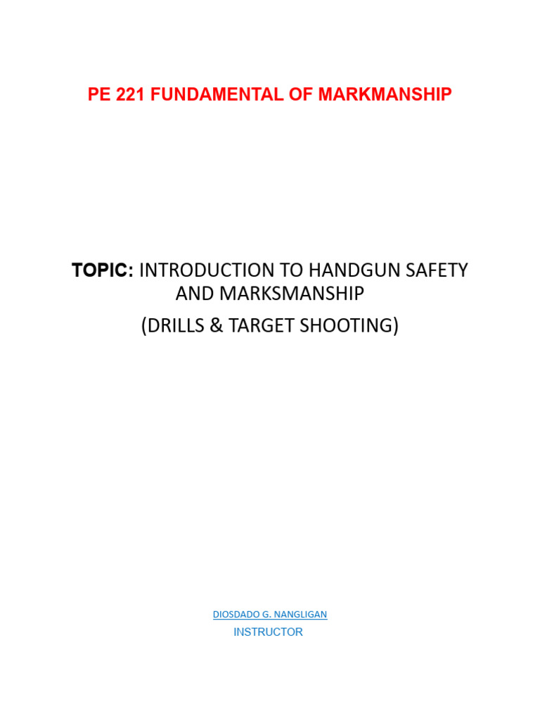 Introduction To Marksmanship Lecture 1 Pdf Handgun Firearms