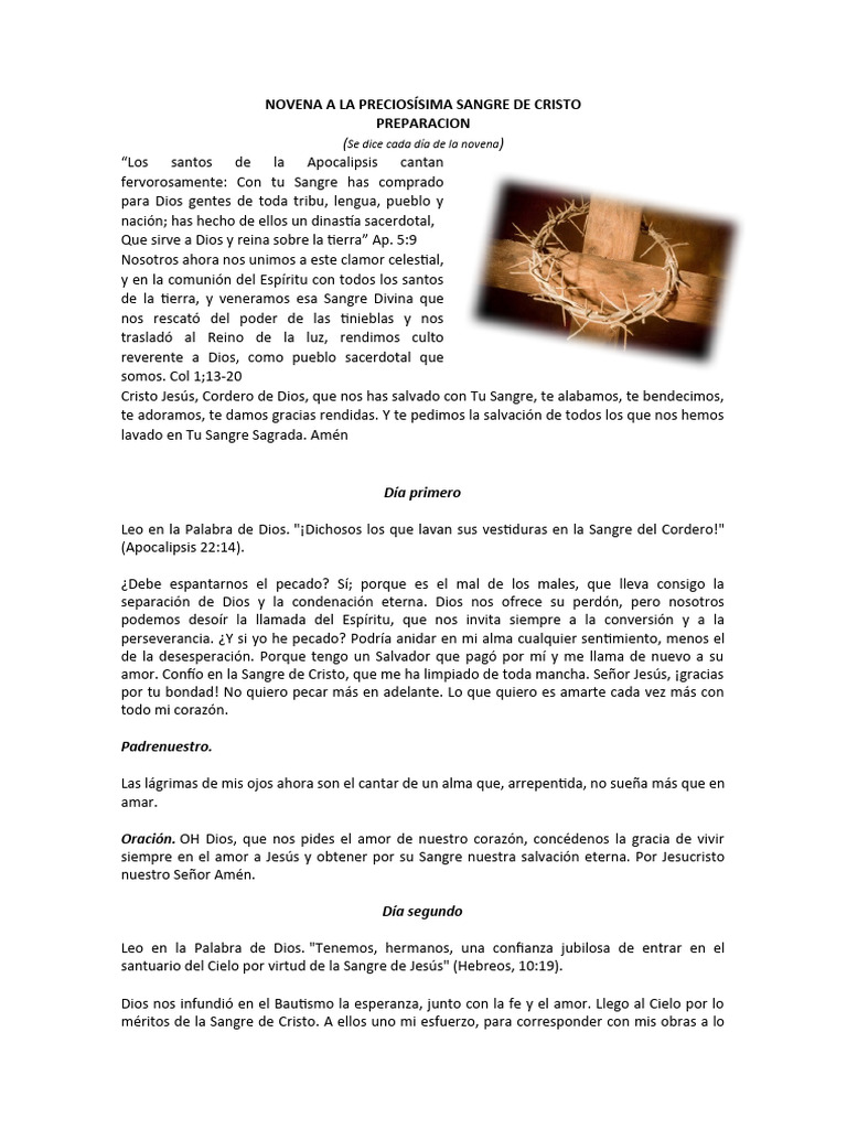 Novena A La Preciosísima Sangre de Cristo | PDF | eucaristía | Cristo ...