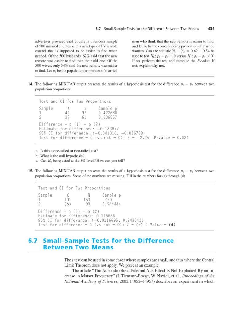 Small-Sample Tests for Means | PDF | P Value | Statistical Theory
