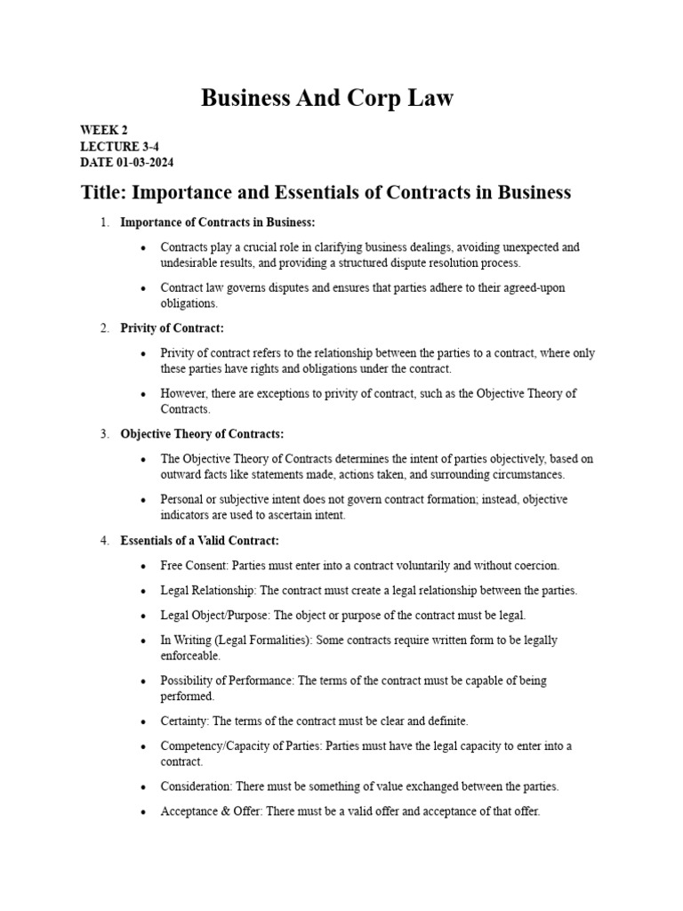 Essentials of Business Contracts Explained | PDF | Offer And Acceptance ...