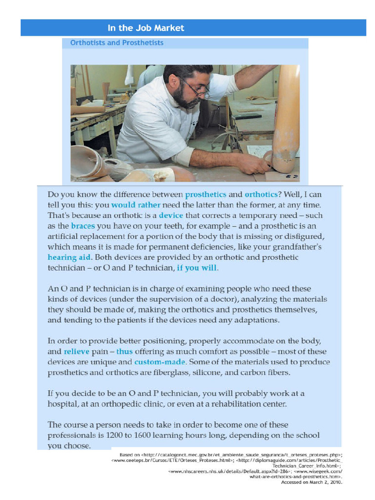 Reading - Orthotists and Prothetists | PDF