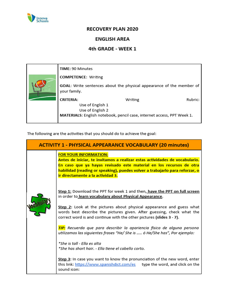 4th grade rp 2021 week 1 writing instructions for students