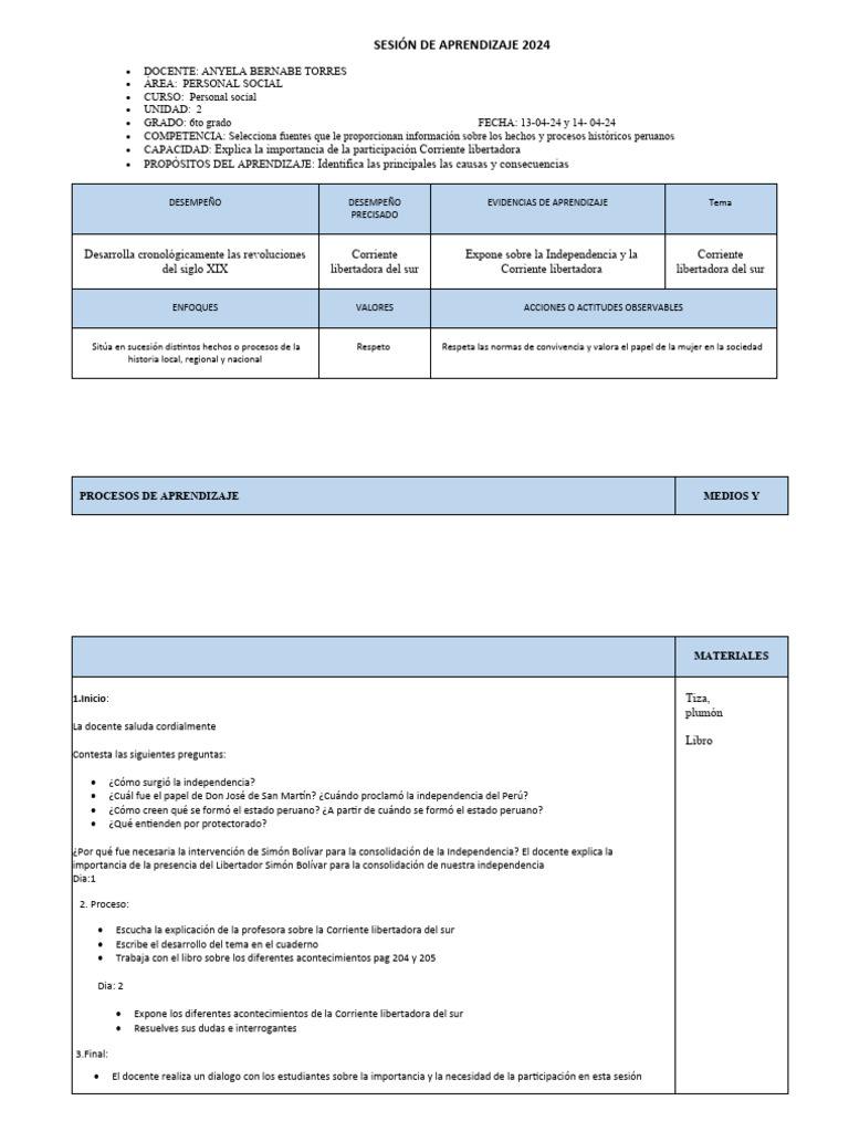Unidad de Aprendizaje 6to Grado 2024 | PDF | Maestros | Perú