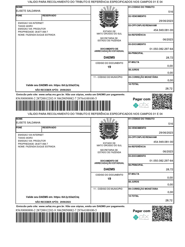 Documento de Arrecadação DAEMS MS | PDF