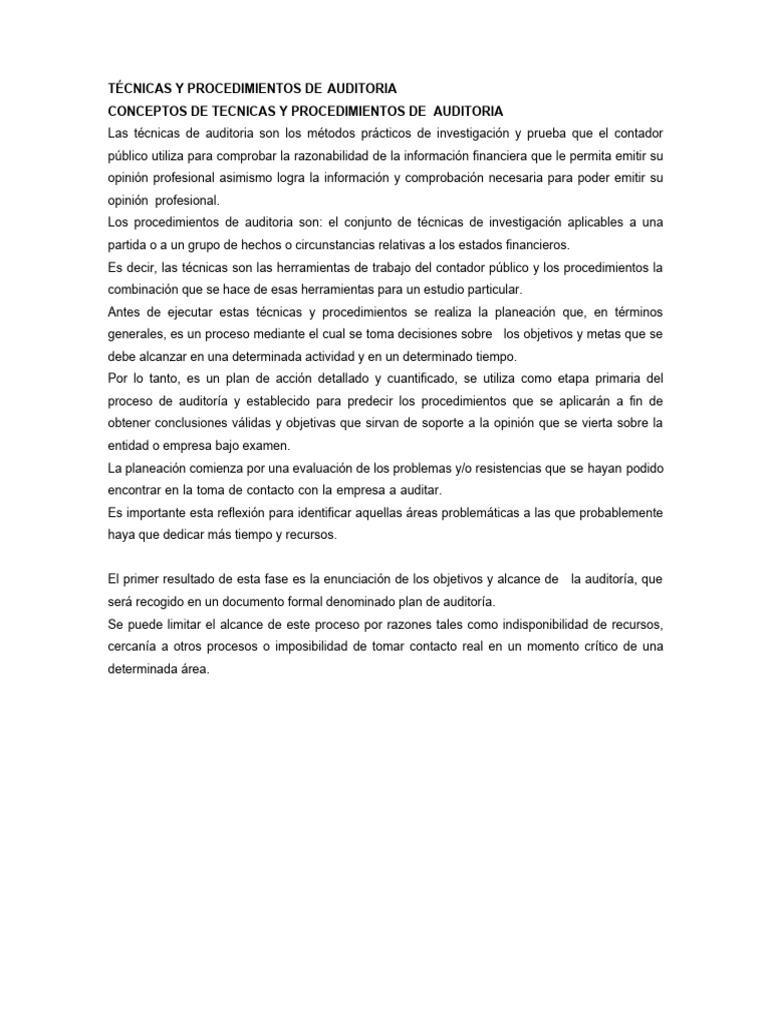 Técnicas y Procedimientos de Auditoría | PDF | Auditoría | Contralor