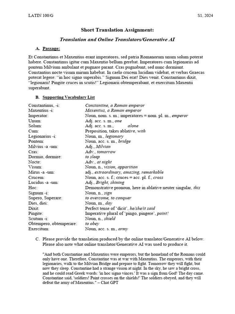 Short Translation Assignment | PDF | Constantine The Great | Linguistic ...