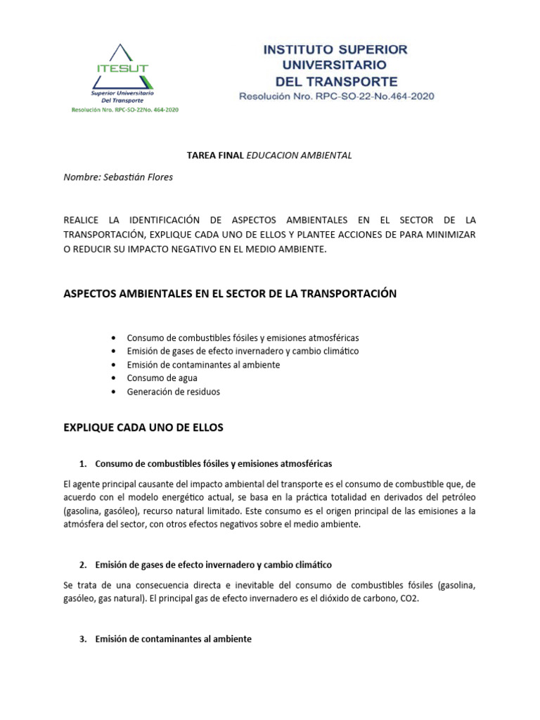 Impacto Ambiental en Transporte y Soluciones | PDF | Contaminación ...