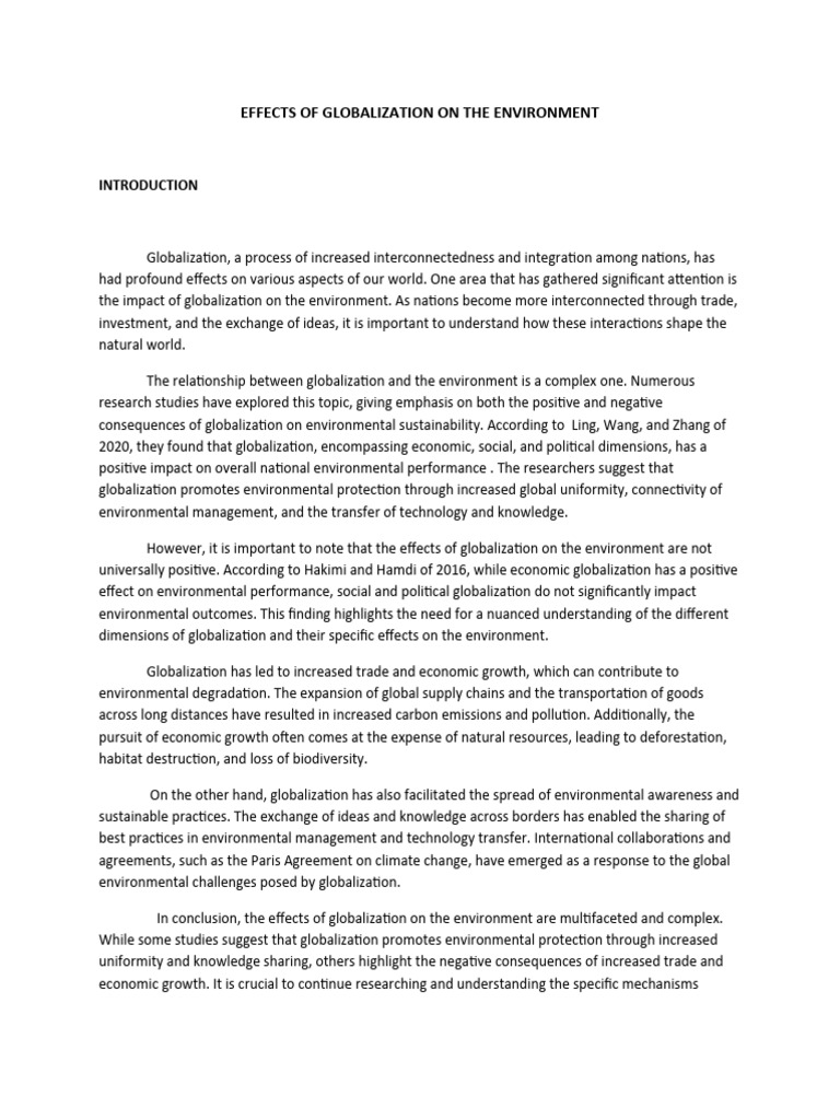 Globalization's Environmental Impact Analysis | PDF | Sustainability ...