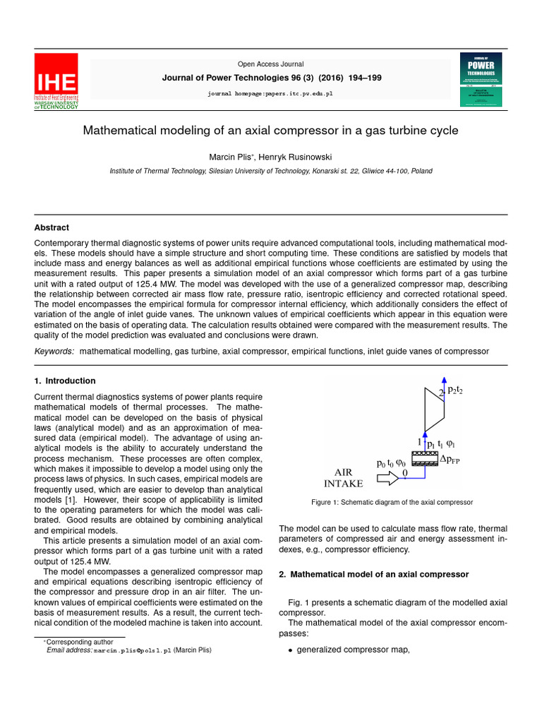 Axial Compressor Modeling in Gas Turbines | PDF | Turbine | Flow ...