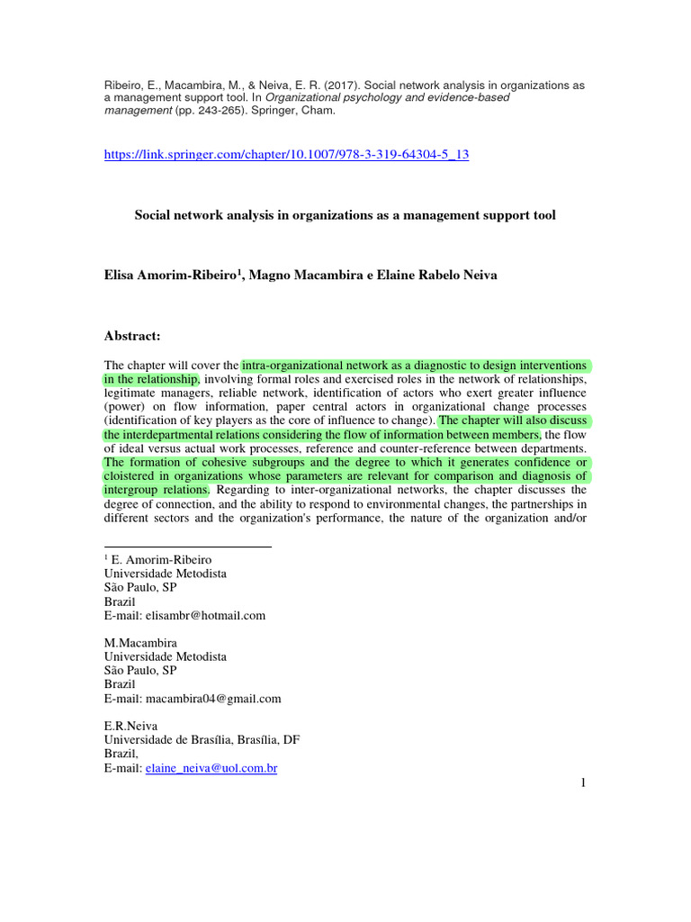 Social Network Analysis in Organizations As A Management Support Tool ...