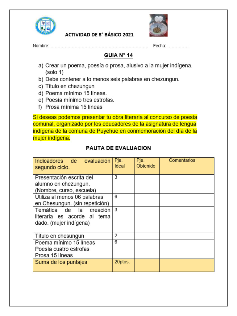 Guia 14 Creacion de Poesia 8vo | PDF | Artes del Lenguaje y ...