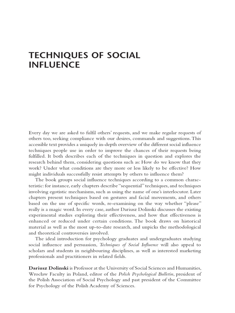 Bahan Pendukung Teckniques Social Influence Pdf Psychology