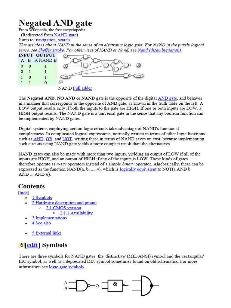 NAND Gate | PDF | Logic Gate | Boolean Algebra