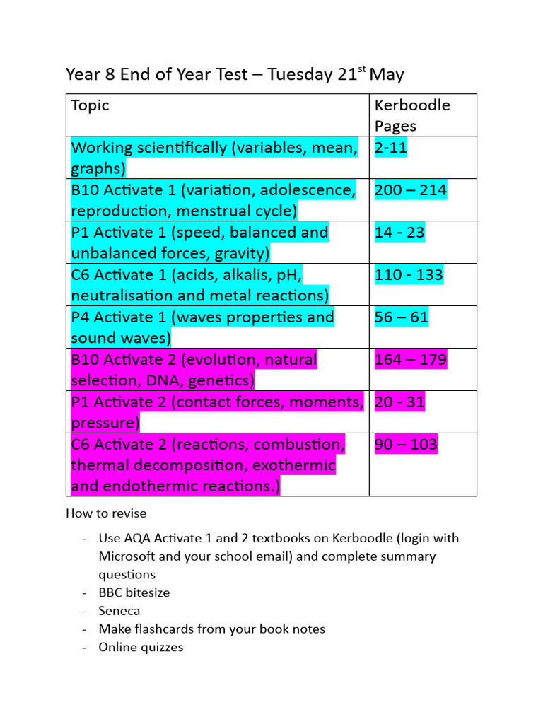 Year 8 Science Test Revision Guide | PDF | Social Science | Science ...