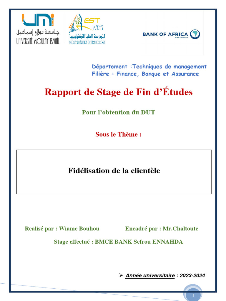 Rapport de Stage : Fidélisation Clientèle BMCE | PDF | Banques | Maroc