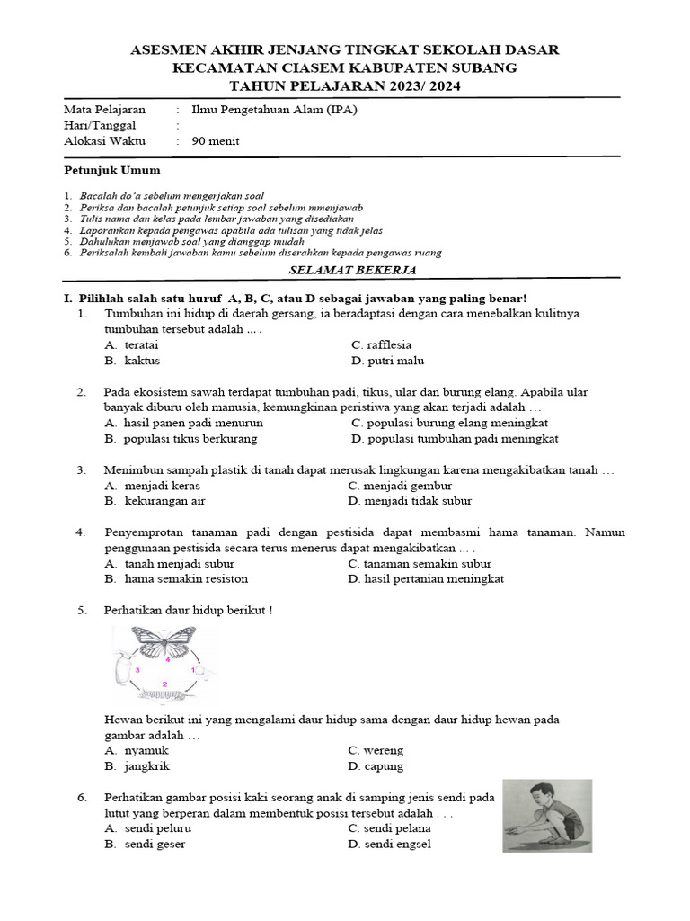Soal assesment sumatif ipa kelas 6 pdf