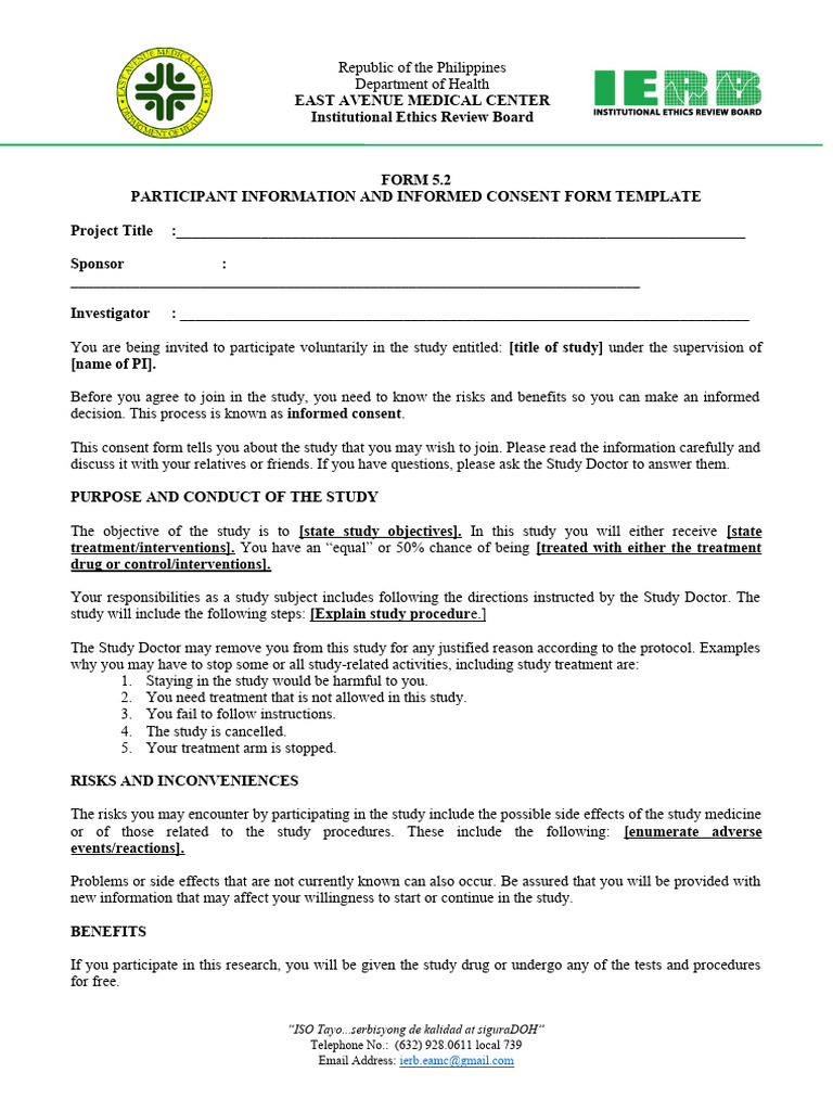 Informed Consent Form Template | PDF | Informed Consent | Health Care