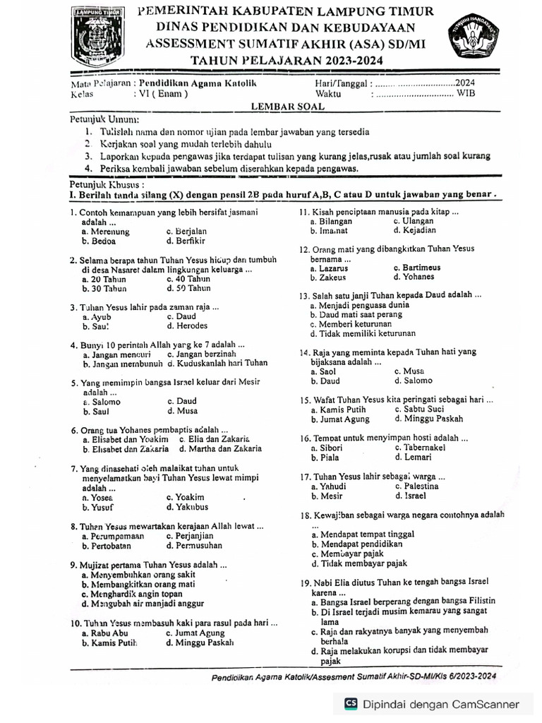 Soal Agama Katolik Kls 6 Pdf