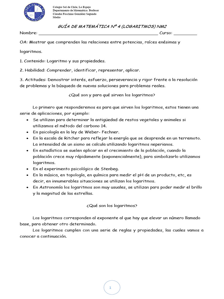 Ii gu a 4 logaritmo nm2 pdf logaritmo exponenciaci n