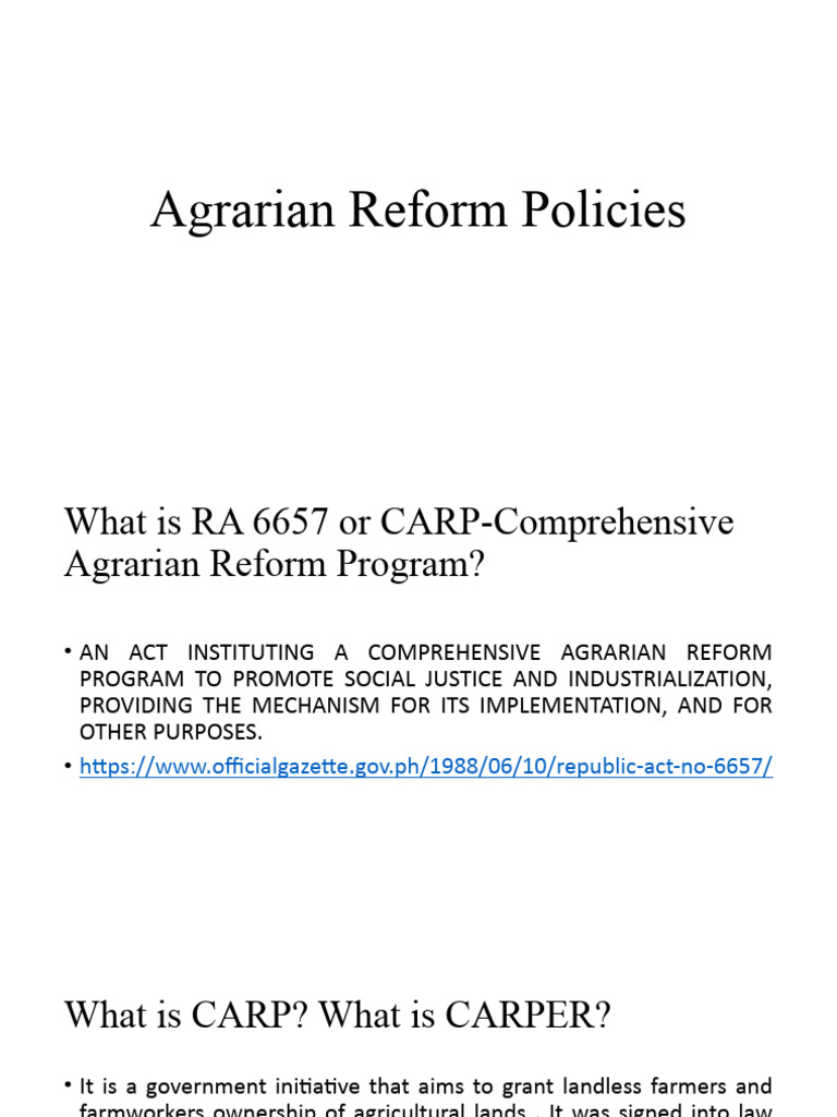Agrarian Reform Policies | PDF | Land Law | Government