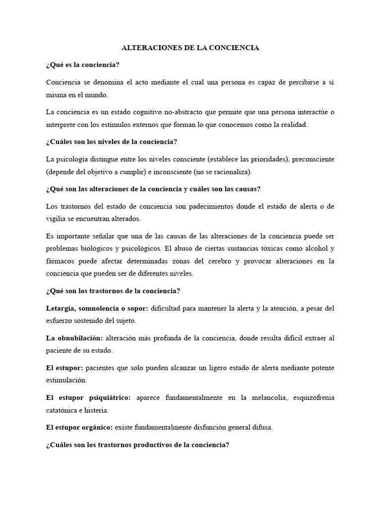 Alteraciones de la Conciencia y Voluntad | PDF | Conciencia | Neurociencia