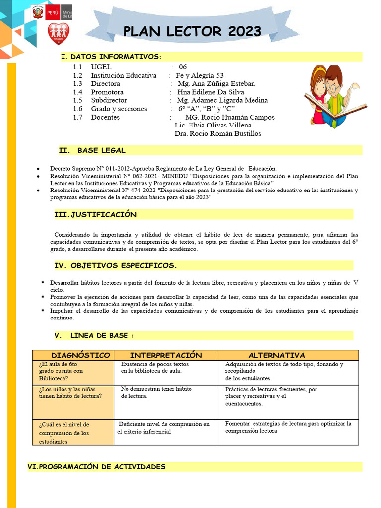 Plan Lector 2023 para 6° Grado | PDF | Comprensión lectora | Maestros