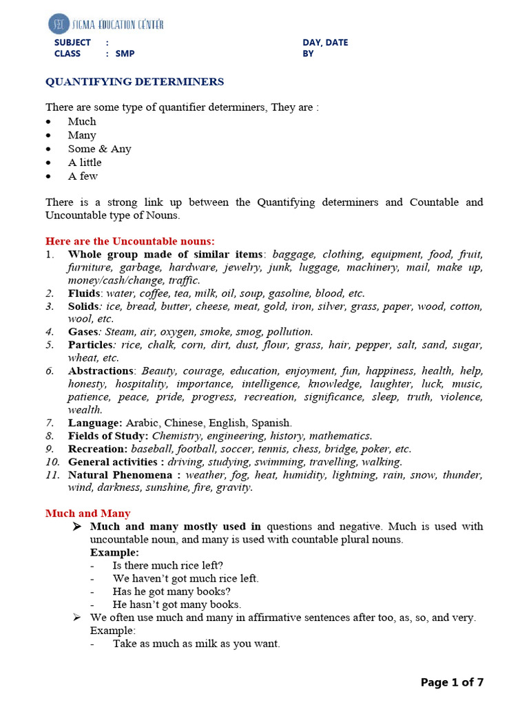 Understanding Quantifying Determiners | PDF | Noun