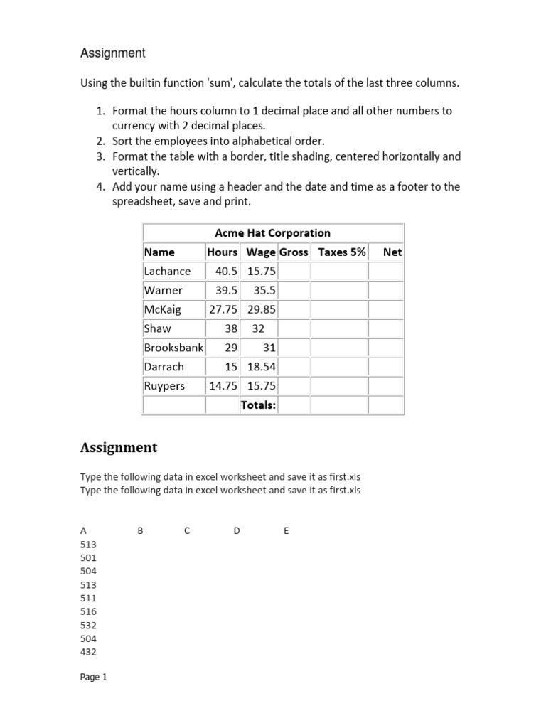 Excel assignment pdf microsoft excel worksheet
