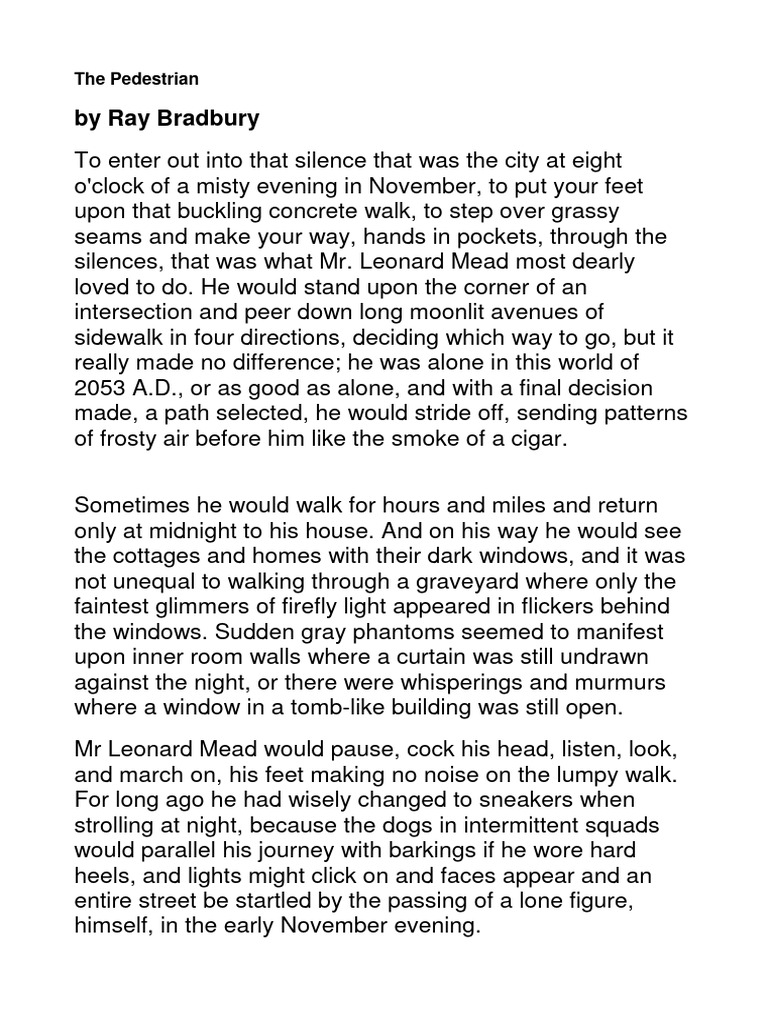 4 the pedestrian by ray bradbury pdf