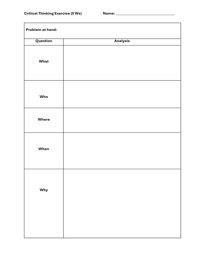 Critical Thinking Exercise: 5 Ws Analysis | PDF | Career & Growth